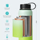 BUZIO 32oz Insulated Water Bottle, Triple Wall Vacuum Stainless Steel Water Flask with Straw Lid, BPA-Free Leakproof Sports Canteen for Sports Hiking, Cold 48H & Hot 24H- Gradient Green