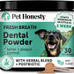Dog Breath Freshener Dental Powder for Teeth Cleaning Plaque Off, Dental Care for Dogs, Tartar Remover for Teeth with Natural Herbal Blend + Postbiotics (Mint - 30 Servings)