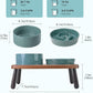 SPUNKYJUNKY Ceramic Elevated Dog Bowls with Slow Feeder Raised with Acacia Bamboo Wooden Stand, 6.1'' Dog and Cat Food Water Bowls Set Non-Slip for Small Medium Sized Breed - Dark Green