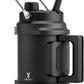 64 oz Insulated Water Bottle for Gym: Meoky Triple Wall Vacuum Stainless Steel Half Gallon Water Jug - Top and Side Handles, 2-in-1 Straw and Spout Lid, Cold for 36 Hrs, Leak Proof for Camping (Night)