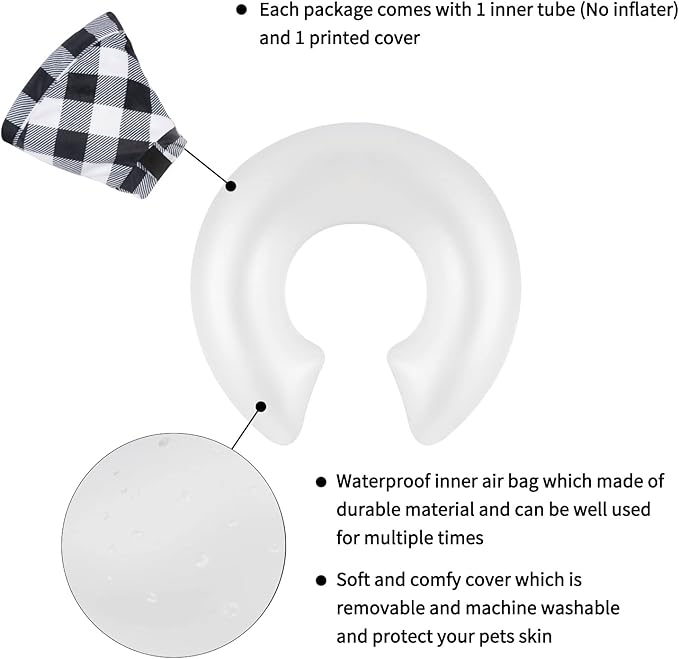 CuteBone Inflatable Dog Donut Collar with Removable Soft Fleece Covers for Small/Medium/Large Dogs and Cats After Surgery GWB03M