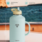 Half Gallon Water Bottle with Handle and Carry Pouch,64 oz Stainless Steel Insulated Jug Flask with Straw Lid Spout Lid,Reusable Metal Water Bottle Mug Tumbler Cup,Keep Cold & Hot,Green