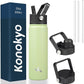22oz Stainless Steel Bottles with 3 Lids Sport Insulated Water Bottle,Macaron Green