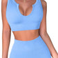 QINSEN Workout Outfits for Women 2 Piece Ribbed Seamless Crop Tank High Waist Yoga Leggings Sets