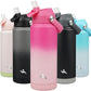 Insulated Water Bottle with Straw Lid,24 oz Stainless Steel Vacuum Metal Bottle with Silicone Handle,Cherry Blossom
