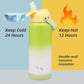 Insulated Water Bottle with Straw Lid,24 oz Stainless Steel Vacuum Metal Bottle with Silicone Handle,GreenWhite