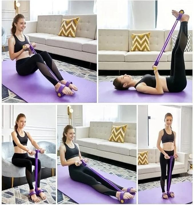 21 Fitness Resistance Bands - 4 Tube Pedal Ankle Puller, Yoga Handle Bands Exerciser Multifunction Trainer Tension Rope for Body, Abdomen, Waist, Arm, Tummy Exercise Stretching Training ( Color : Ash