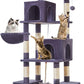 Taoqimiao Cat Tree, 71.7-Inch Cat Tower for Indoor Cats, Plush Multi-Level Cat Condo with 13 Scratching Posts, 2 Perches, 2 Caves, Hammock, 2 Pompoms,Smoky Gray MS013LG