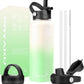 Water Bottle Insulated 32oz 40oz 64oz 128oz Straw Lid Spout Lid & 3 Lids, Leak Proof, Vacuum Insulated,Stainless Steel Water Bottle Wide Mouth for Sports, Gym or Office