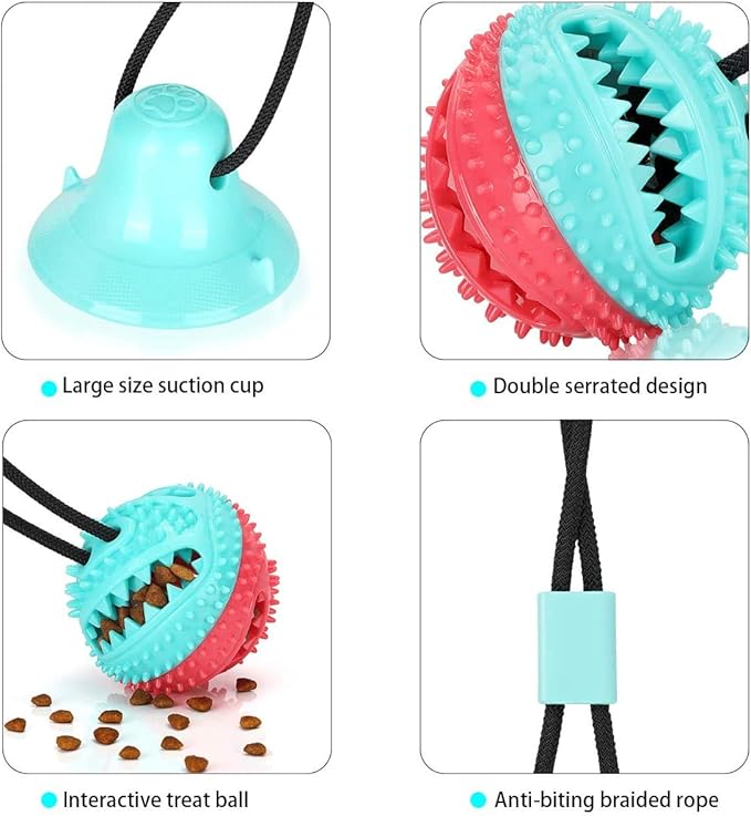 Interactive Dog Toys Tug of War, Mentally Stimulating Toys for Dogs, Puppy Teething Toys for Boredom to Keep Them Busy, Dog Puzzle Treat Food Dispensing Ball Toy for Small Medium Dog on Smooth Floor