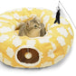 Cat Tunnel Bed for Indoor Cats,Soft Peekaboo Cave Cat Donut Tunnel with Washable Circle Cushion Central Mat, 3 Ways Shaped Round Pet Play Tunnel Toy for Kitten Puppy Rabbit Ferret Yellow