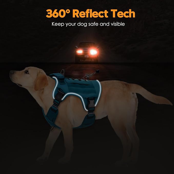 Heavy-Duty Tactical Dog Harness for Large Dogs, No Pull Adjustable Reflective Pet Vest with Molle System, K9 Military-Grade Control for Service Training, Outdoor & 10+ Breeds, Blue, XX-Large