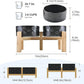 SPUNKYJUNKY Elevated Dog Bowls Ceramic, 6.1'' Dogs and Cat Food Water Bowls Raised with Non-Slip Bamboo Stand for Medium Sized Breed Microwave Dishwasher Safe - 28.7 OZ,Paw Black