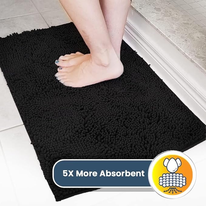 Muddy Mat® Pack of 3 Highly Absorbent Microfiber Dog Door Mat and Pet Rug, Non Slip Thick Washable Area Mat Soft Chenille for Kitchen Bathroom Bedroom and Outdoor - Black Small, Medium & Large