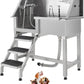 Stainless Steel Dog Washing Station - Dog Bath Tub for Large, Medium, Small Dogs, Pet Grooming Tub with Ramp, Non-Slip Grate, Shower, Soap Box, Faucet, Drain for Home & Outdoor （Left RAMP, 50"）