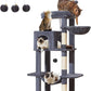 Taoqimiao MS042G Cat Tree,66-inch Large Cat Tower with Scratching Posts, Luxurious Large Platform for Big Cats with Soft Hammock, Adjustable Basket, Deluxe Cat Cando, Top Perch Smoke Gray