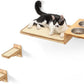 FUKUMARU Cat Wall Shelves, 3 In 1 Cats Walls Furniture Set, Food Station with 2 Steps , Solid Rubber Wood Perch, Suitable for Kitten Play, Nap, Eat, DIY Wall Jungle Gym