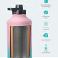 BUZIO 64 oz Water Bottle Insulated with Straw & 3 lid and Carrying Pouch, Leak Proof Half Gallon Stainless Steel Water Flask Jug, Cold for 48 Hrs Double Vacuum Thermo Canteen, BPA-Free, Bubble Gum