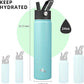 Insulated Water Bottle 24oz Stainless Steel Sport Bottles with 3 Lids,Turquoise