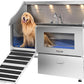 polimo Dog Washing Station, LED Professional Stainless Steel Dog Bathing Station 61", Dog Grooming Tub for Large, Medium & Small Dog - with Window, Ramp, Drawer, Floor Grate & Faucet (Left RAMP, 61")