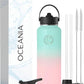 Oceania Flask 40oz Stainless Steel Water Bottle | Modern, Leakproof, Hydro BPA-Free, Insulated Water Bottle with 3 Lids, 3 Straws & 2 Straw Cleaning Brushes | Simple Camping & Hiking Water Bottles