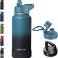 32oz Insulated Water Bottle with Straw, Stainless Steel Metal Vacuum Water Flask, Large Thermal Water bottle with Leakproof 3 Lids for Travel, Camping, Gym Sports Indigo Black