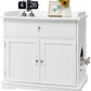 PETSITE Cat Litter Box Enclosure, Large Cat Washroom End Table with Drawer & 2 Doors, Wooden Cat House Storage Cabinet, Hidden Litter Box Furniture, White
