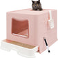 XL Foldable Cat Litter Box with Lid - Jumbo Enclosed Potty - Top Entry Anti-Splashing Toilet - Includes Scoop & 2-in-1 Cleaning Brush (Pink)