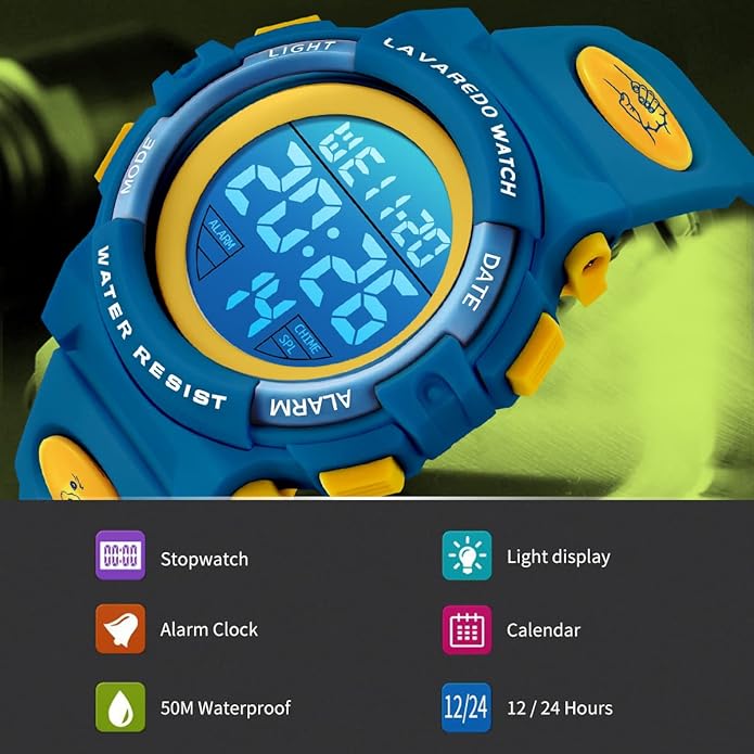 Kids Watch,Boys Watch for 3-15 Year Old Boys,Digital Sport Outdoor Multifunctional Chronograph LED 50 M Waterproof Alarm Calendar Analog Watch for Children with Silicone Band,Kids Gift