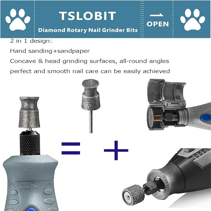 Diamond Dog Nail Grinder Bits for Rotary Tool,1/8" Nail Grinder Attachment for Dremel Grinder Replacement Heads Pets Nail Care Clippers for Medium Large Dogs,2-Pack（Large A&V）