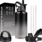Water Bottle Insulated 32oz 40oz 64oz 128oz Straw Lid Spout Lid & 3 Lids, Leak Proof, Vacuum Insulated,Stainless Steel Water Bottle Wide Mouth for Sports, Gym or Office