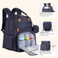 BabbleRoo Extra Large Diaper Bag Backpack, Expandable Baby Bag with Up to 50% More Capacity - Travel Essentials Baby Bag Tote with Changing Pad, Stroller Straps & Pacifier Case - Unisex, Denim Blue