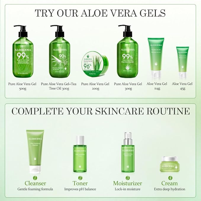 Aloderma 99% Organic Aloe Vera Gel Made within 12 Hours of Harvest, Easy Travel Size Tube for Body, Face, & Scalp, Cooling, Soothing Instant Relief for Skin & Sunburn, Hydrating Aloe Gel, 1.5oz