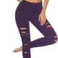 DIBAOLONG Womens High Waist Yoga Pants Cutout Ripped Tummy Control Workout Running Yoga Skinny Leggings