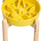 LE TAUCI Ceramic Slow Feeder Puzzle Bowl Elevated 1.5 Cup with Wooden Stand for Small & Medium Dog, Fast Eater Food Bowl, Star Yellow