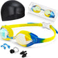 Kids Swim Goggles, Anti-fog and UV Protection with Swim Cap for Age 3-15 Youth Boys Girls Toddler