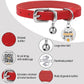 BRONZEDOG Leather Cat Collar with Removable Bells Non Breakaway Kitten QR Tag for Girl Boy (9" - 12" Cats/Mini Dogs, Red & Silver)