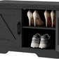 2-Tier Storage Bench, Shoe Bench with Padded Seat Cushion, Entryway Bench with 2 Barn Doors, Adjustable Shelf, 13.8" D x 27.6" W x 17.7" H, for Entryway, Living Room, Bedroom, Black