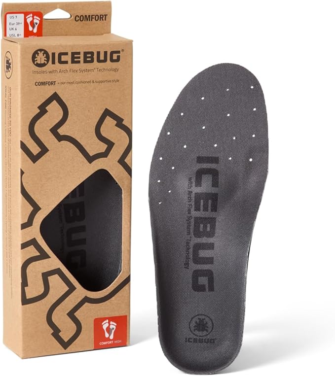 Icebug Comfort Insoles with Dynamic Arch Support, Charcoal Medium Arch, M 6/W 7.5-8