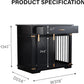 LZUUOB 37.8'' Dog Crate Furniture with Storage Drawer, Decorative Wooden Dog Kennel with Sliding Barn Door, Indoor Water Resistant Cage for Pet, Small, Medium, Large Dog (Black Gold Oak)