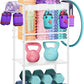Home Gym Storage Rack, Heavy Duty Yoga Mat Holder Workout Equipment Storage Organizer Weight Rack with Hooks & Wheels for Dumbbells Kettlebells Dumbbell Yoga Block Foam Rollers Yoga Strap Resistance Bands, Fitness Exercise Equipment