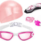 Swim Goggles Swimming Goggles No Leaking with Nose Clip, Earplugs, Swim Cap and Case for Men Women