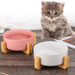 White Ceramic Cat Dog Bowl Dish with Wood Stand No Spill Pet Food Water Feeder Cats Small Dogs