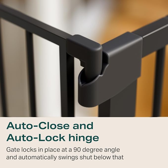 Cumbor 29.7-48" Baby Gate for Stairs, Mom's Choice Awards Winner-Dog Gate for Doorways, Auto Close Safety Pet Gate for Dogs Indoor, Easy Install Pressure Mounted Child Gate with Walk Thru Door, Black