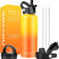 Water Bottle Insulated 32oz 40oz 64oz 128oz Straw Lid Spout Lid & 3 Lids, Leak Proof, Vacuum Insulated,Stainless Steel Water Bottle Wide Mouth for Sports, Gym or Office