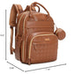 BabbleRoo Leather Diaper Bag Backpack - Baby Essentials Travel Baby Bag, Multi function, Waterproof, with Changing Pad, Stroller Straps & Pacifier Case – Unisex, Natural Brown
