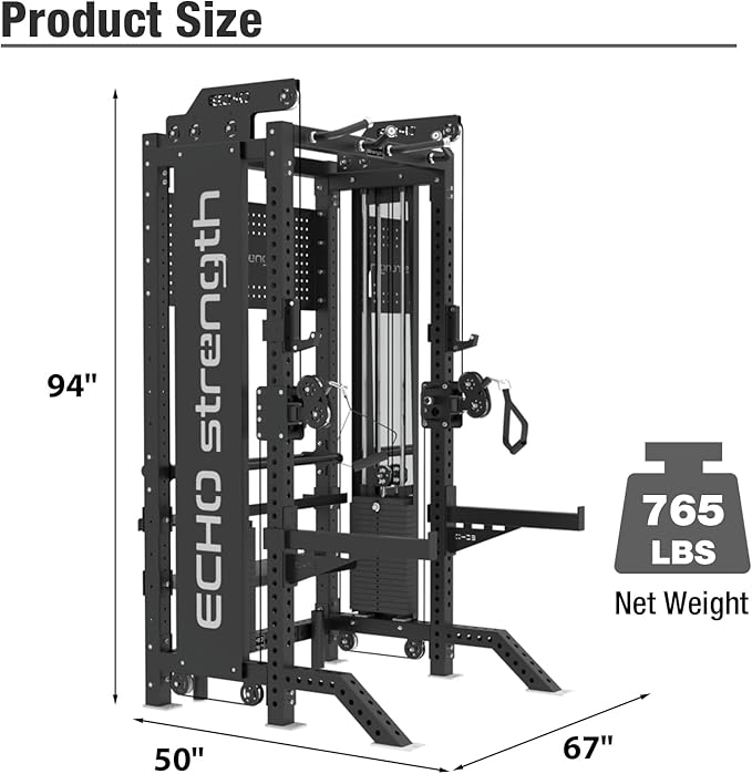 Commercial Functional Trainer Cable Machine with Dual Weight Stacks, Power Cage Squat Rack, Dual Cable Crossover Machine with Pulley System