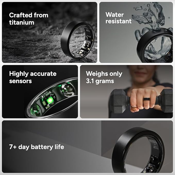 Gabit Smart Ring | AI Health Coach, Period Tracking | Sleep, Fitness, Nutrition, Stress | Track Calorie, Recovery, HRV, | Buy Sizing Kit First | Smart Ring for Women & Men | Titanium, Rose Gold 11