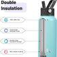 32 oz Insulated Water Bottle Stainless Steel Sport Bottles with 3 Lids,Turquoise