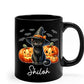 Personalized Black Cat Witch Ceramic Cups Gift for Halloween, Custom Name Black Cat with Pumpkins Coffee Mugs, Spooky Witch Pumpkins Cup, Pet Halloween Mug 11oz 15oz, Pet Enthusiasts Gifts